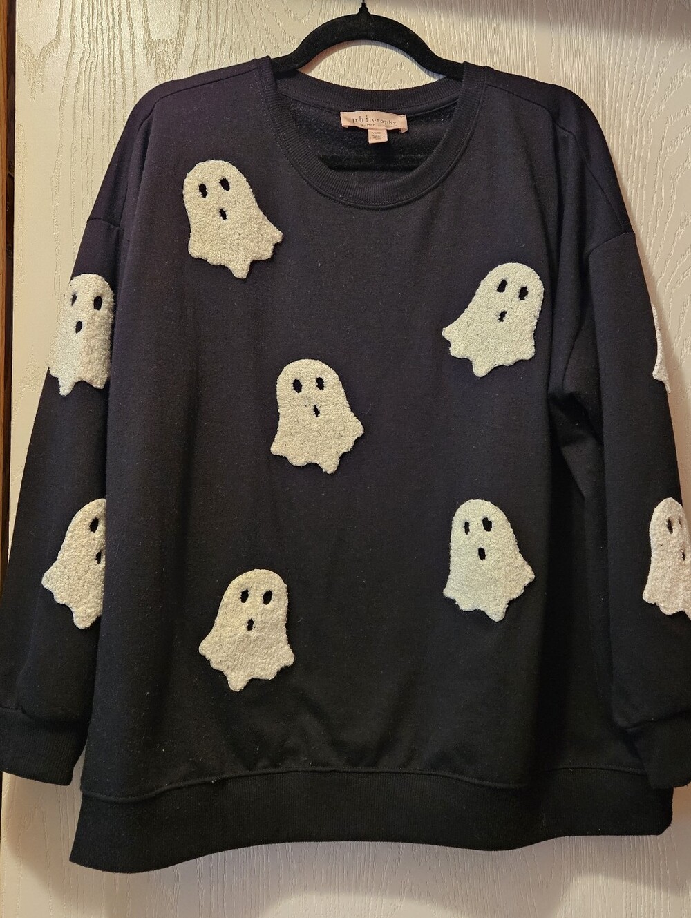 Philosophy Women's Black Sweatshirt With Fuzzy Ghosts, Size 1X